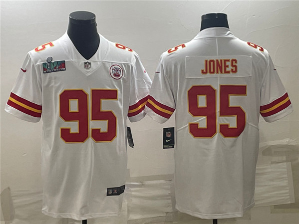 Men’s Kansas City Chiefs #95 Chris Jones White Super Bowl LVII Patch Vapor Untouchable Limited Stitched Jersey